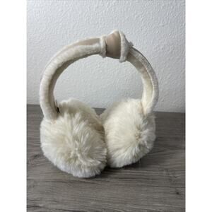Aspen Faux Fur Earmuffs Ivory Cream Ear Warmers Beige Faux Leather Twist Knot